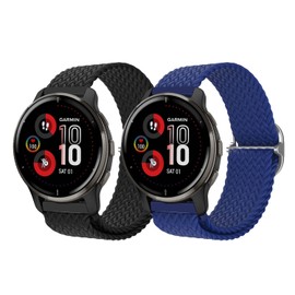 LanQii 20 mm Nylon Strap for Garmin Forerunner 165/165 Music/245/645/Vivoactive 5/3 Replacement Strap, Pack of 2 Watch Strap for Garmin Venu Sq 2/Venu 2 Plus/vívomove Trend/Sport/3 - Black + Blue