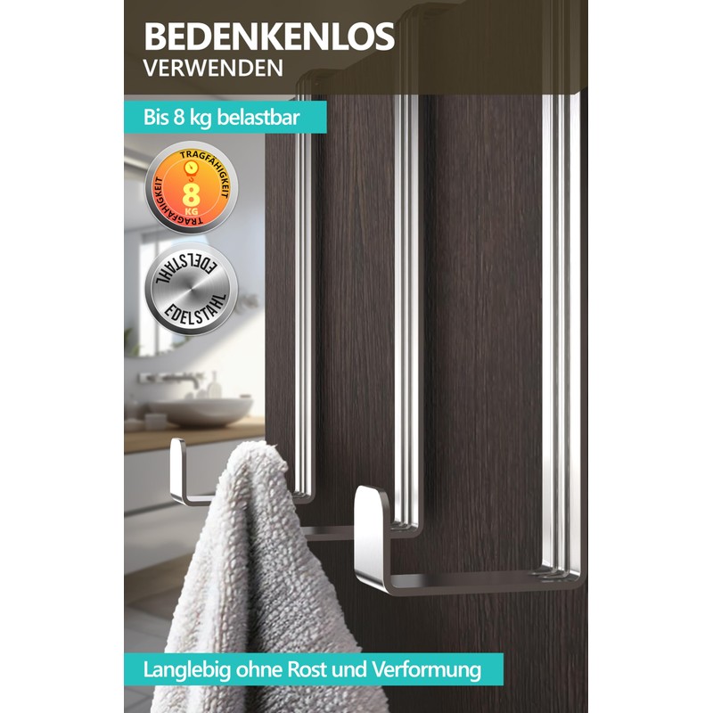 4smile Door Hooks for Hanging, Set of 6 - Stainless