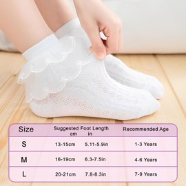 HZHSGLY 6 Pairs White Girls Frilly Socks 12-18 Month Baby Frilly Ankle Socks, Ruffle Lace Ballet Socks for Girls Age 3-4 5-6 7-8 Years