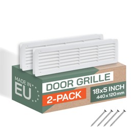 Vent Systems 18" x 5" Inch - Pack of 2 - White Plastic Door Air Vent Cover Grill - Home, Garage Louvered Vent - Register Interior Door Grille - Door Vents for Interior Doors Two Sided