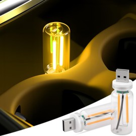 2 PCS USB Car Interior Lights, Plug-in Retro Car Atmosphere Lamps with Touch Adjustment, Portable Mini Nightlights, Universal Ambient Lighting Kits for Vehicle Interior Accessories (Yellow)