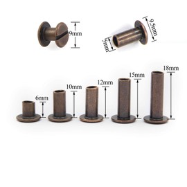90 Sets Chicago Screws Assorted Kit 5 Sizes Red Copper Leather Rivets 5mm Screw Rivets Flat Fillister Book Binding Posts Nail Rivet Chicago Bolts for DIY Leather Craft Bookbinding (6,10,12,15,18mm)