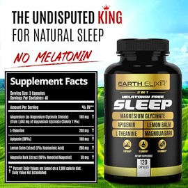 Earth Elixir Ayuda Para Dormir 4 En 1 (120 Cápsulas) Con Apigenina 50 Mg, Glicinato De Magnesio 200 Mg, L Teanina 250 Mg Y Raíz De Valeriana Para Ayud