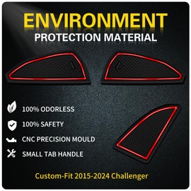 Asgohme Anti-Dust Upgraded Interior Pads Accessories, Compatible with Dodge Challenger 2015-2024 as Cup Holder Inserts, Center Console Liner Mats, Door Pocket Liners, 11-pc Set (Red Trim)