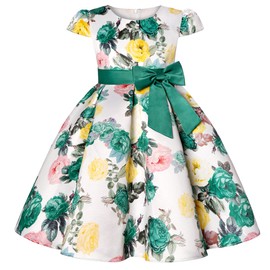 CMMCHAAH Flower Girls Wedding Dresses Easter Christmas Pageant Toddler Birthday Party Floral Print Dress (2104 Green B,100)