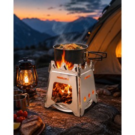 Foldable Wood Burning Camping Stove for Outdoor Cooking – Portable Stainless Steel Stove for Hiking, Fishing and Picnics