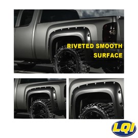 LQI Wheel Fender Flares Cover Compatible with Ford F250 F350 1999-2007 Super Duty Styleside only (Do not fit Dually Models) Pocket Rivet Style Bolt On Smooth Accessories 4PCS