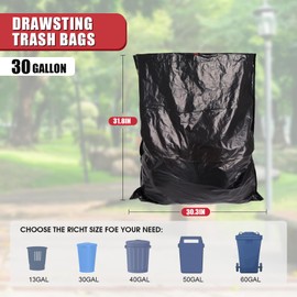 Kryrinl Heavy Duty Drawstring Trash Bags, 30 Gallon, 25 Count, Extra Strong, Leak-Proof & Tear-Resistant,1.33Mil Black Garbage Bags for Kitchen, Home Trash Cans, Out Door,Durable Plastic Bin Liners