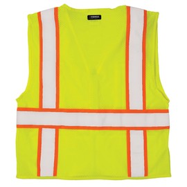 Kishigo All Mesh Contrast Unisex Reflective Safety Vest 1195, ANSI Type R / Class 2 Compliant, 6 Pockets - Pencil & Radio Pockets, Zipper Front, Silver & Orange Reflective Lining (Lime, 5X)