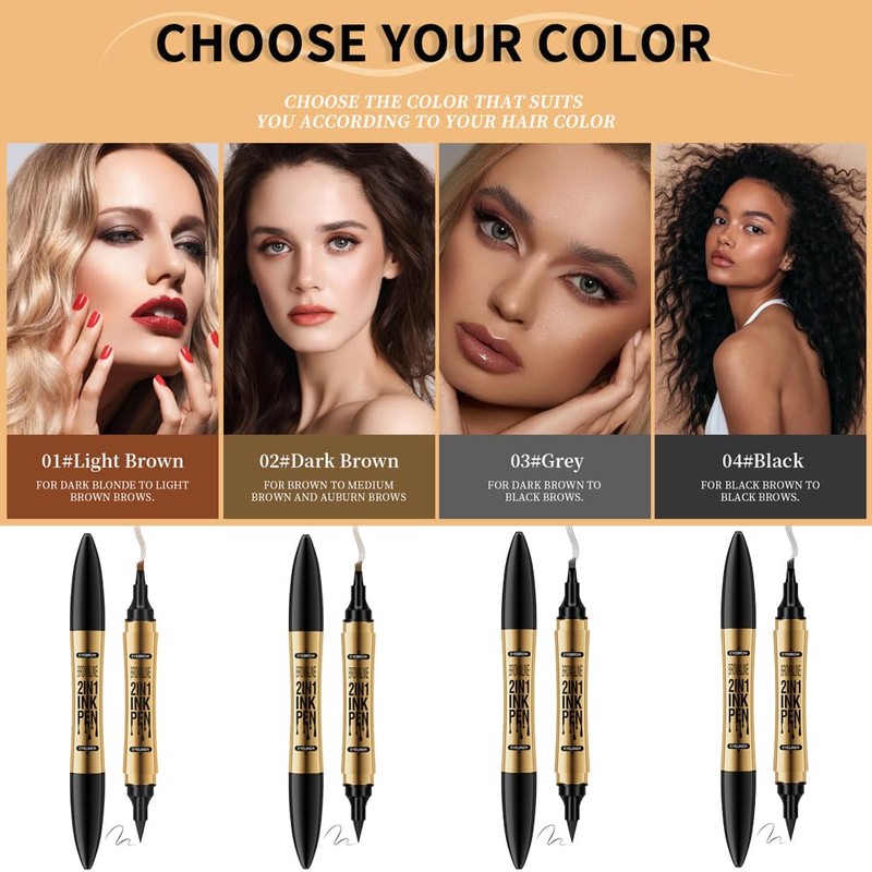 TOEECY Eyebrow Pencil, 2-in-1 Liquid Eyebrow Pencil, Eyeliner with Double