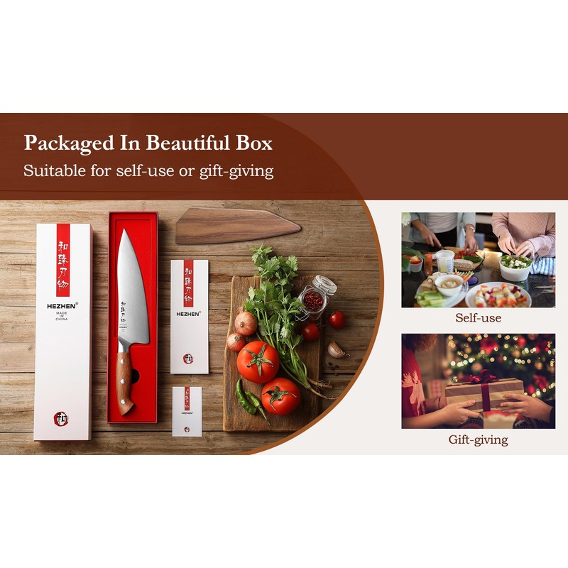HEZHEN Pro Chefs Knives 8.3 Inch,High Carbon German 1.4116 Steel,Stainless