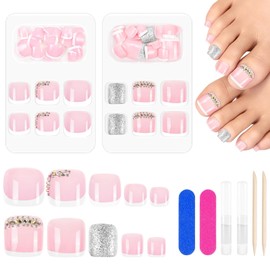 MELLIEX 2 Box Toenail Tips, French Toenails for Sticking, Full Cover Acrylic Artificial Toenails Kit for Women Nail Decoration