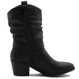 GLOBALWIN Women's Black Mid Calf Cowgirl Boots Fashion Western Cowboy Boots for Women Chunky Low Heel With Side Zipper Size 9M