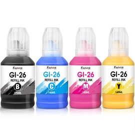 Faslvink GI-26 GI26 Ink Refill Bottles Compatible for Canon 26 GI-26 GI26 Ink Bottles, Compatible for Canon MAXIFY GX6021 GX7021 GX7020 GX6020 GX4020 GX5020 GX3020 Megatank Printer,4 Pack