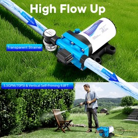 Heuyrao Water Pressure Diaphragm Pump 110V AC 5.5GPM 70PSI,4 Chamber Self Priming Water Booster Pump with Power Plug,Fittings Strainer for Kitchen,Bathroom,RV Marine,Camper,Garden,Travel Traile