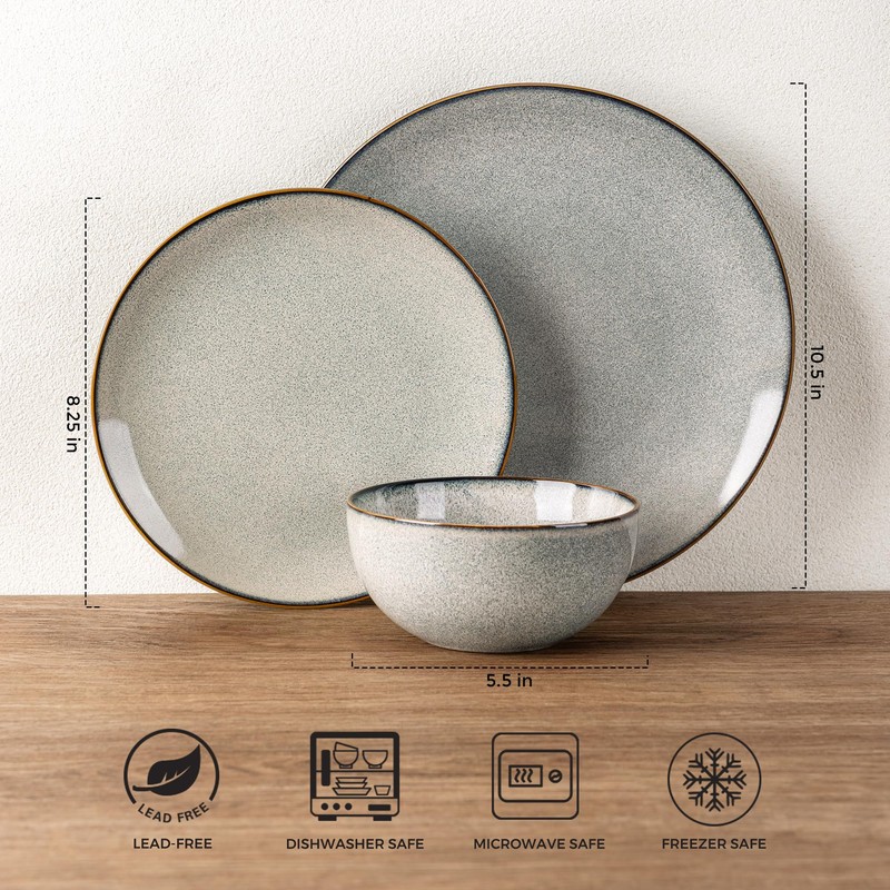 GBHOME Ceramic Dinnerware Sets for 6, 18 Pieces Stoneware Plates