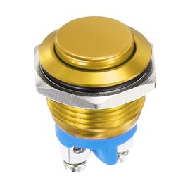 DMiotech 1 Pcs 16mm / 5/8" Push Button Switch, IP66 1NO 0-250V 5A Momentary Latching Push Button Starter Light Switch Self-reset, Aluminum Alloy High Head Gold
