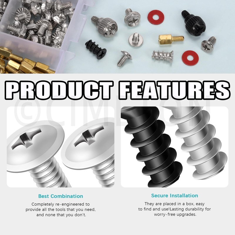 Cimeton 293Pcs Computer Screws Assortment Kit Motherboard Standoffs Screw Computer