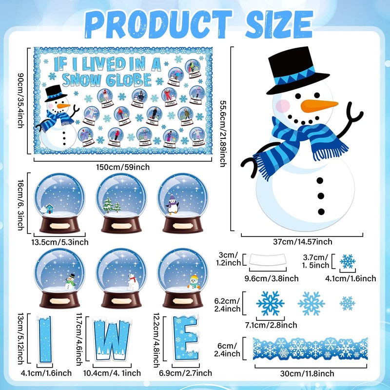 94pcs Winter Bulletin Board Decorations Set Let It Snow Snowmen