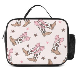 MEIKKO Bows Cowgirl Boots Lunch Box Insulated Lunch Bag for Men & Women Durable Lunchbox for Work with Water Bottle Holder