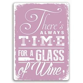 "Time for Wine" Pink Metal Wall Sign Plaque Wall Art. Kitchen Shabby Chic Interior
