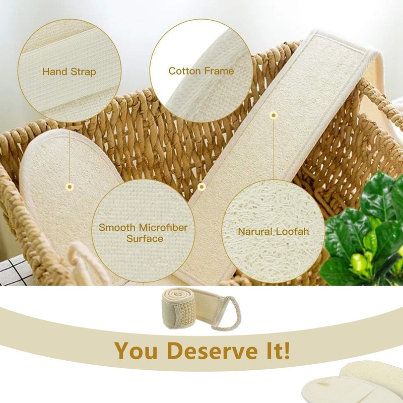 2 Pcs Back Exfoliating Loofah Washer 100% Natural Luffa Loofah