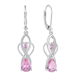 FYNSBLE Infinity Dangle Earrings Sterling Silver Celtic Knot Pink October Birthstone Leverback Earrings Hypoallergenic Jewelry for Women Mother Her