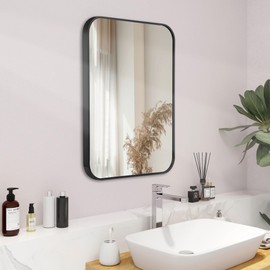 Umzodo 24"x36" Brushed Matte Black Metal Framed Rounded Rectangle Mirror, Wall Mounted Mirrors for Bathroom Entryway Vanity Living Room Bedroom, Vertical or Horizontal