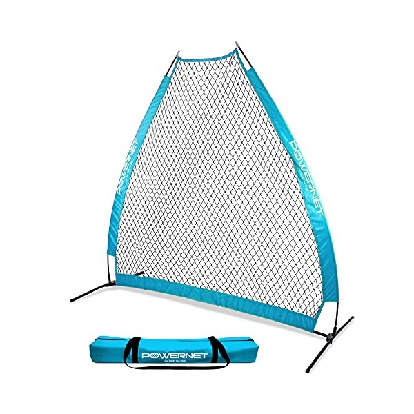 PowerNet German Marquez 7 Foot Portable Pitching Screen A-Frame | Baseball Pitcher Protection | Protector from Line Drives Grounders | Heavy Duty Knotted Netting | Batting Practice (Sky Blue)