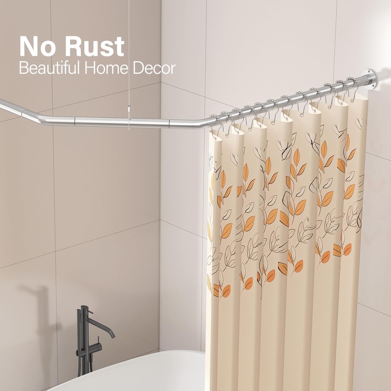 Yampos Diamond Shaped Corner Shower Curtain Rod, [Both Sides: 22"-34.8",