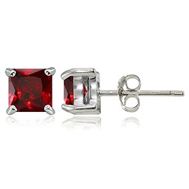 Sterling Silver Created Ruby 5mm Square Stud Earrings