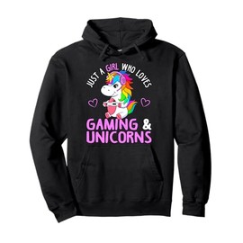 Just A Girl Who Loves Gaming and Unicorns Cute Gamer Gift Pullover Hoodie
