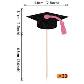 ZHUOWEISM 30 PCS Class of 2025 Graduation Cupcake Toppers Glitter Congrats Grad Graduation Cap Cupcake Picks for 2025 College Graduation Party Decoration Supplies Black Pink