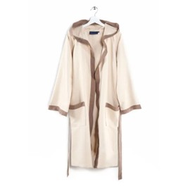 Caleffi - Tecno Bicolour Hooded Bathrobe | Maximum Absorbency | Certified Non-Toxic Dyes | Italian Design Since 1962 | Adds Style to the Bathroom, Natural, S, Cotton