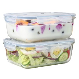 4pc Set of 8 Cup Large Glass Food Storage Containers with Lids - Airtight Meal Prep Container with Lid Lock - Freezer Microwave & Oven Safe Clear Lunch Bowl, Stackable Baking Pantry Organizer