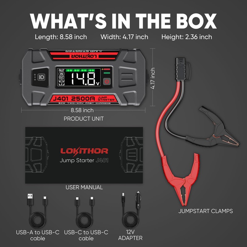 LOKITHOR J401 Car Battery Jump Starter, 2500A Battery Jumper Starter