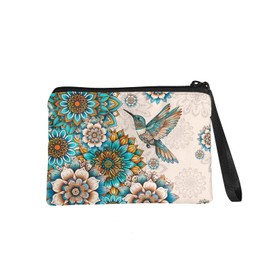 Rshubino Boho Hummingbird Coins Purse for Women Change Purse Wallet Key Credit Cards Holder Headphones Pouch with Zipper for Shopping Outdoor Vacation