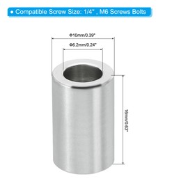 PATIKIL M6 Aluminum Spacers, 10 Pcs Metal Spacer Aluminum 6.2mm ID x 10mm OD x 16mm L Aluminum Spacer Screw Standoff Round for 1/4" or M6 Screw Bolts