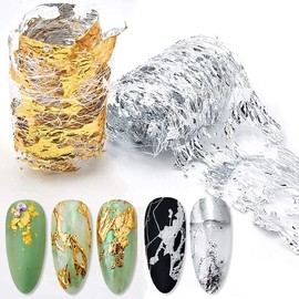 Gold Silver Foil Nail Art Holographic Aluminum Nail Foil Flakes Stickers Nail Sequins 3D Glitter Line Decoration DIY Design Accessories Rainbow Nail Art Supplies Gold Nail Decals