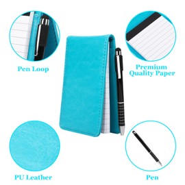Cyiecw A7 Notebook Leather Mini Pocket Notebook With Pen A7 Soft Cover Notebook Notepad With Pen Pad Holder Working Small Notebook A7 Handy Jotter Personal Planner Memo Pad Police Steno Notebook