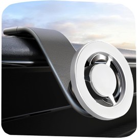 White Round Magnetic Car Phone Holder - Attaches to dashboard with Velcro - Magnetic car phone holder with 20 cm flexible arm for easy and practical adjustment (White)