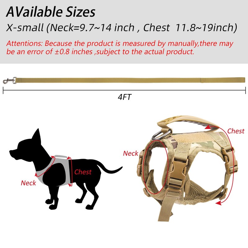 Annchwool Tactical Dog Harness for Small Dogs with Handle, Military