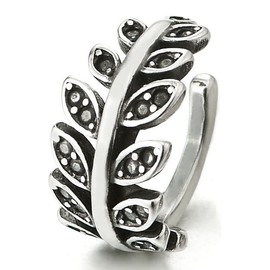 2pcs Leaf Ear Cuff with Black Cubic Zirconia Ear Clip Non-Piercing Stainless Steel Clip On Earrings