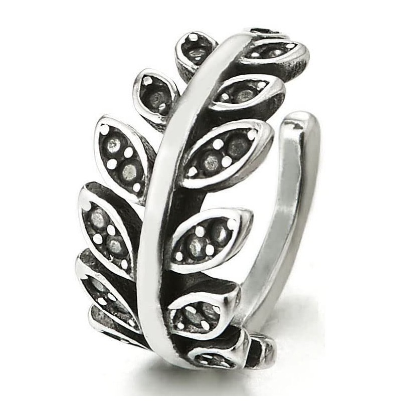 2pcs Leaf Ear Cuff with Black Cubic Zirconia Ear Clip