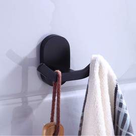 BOOKARROW Matte Black Bathroom Towel Hooks, Wall Mounted Heavy Duty Robe or Door Hook, Screw Fixed Coat Hanger in Bedroom or Kitchen 7113B