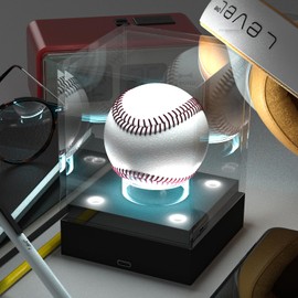 BOHOIDEE Acrylic Baseball Display Case with LED Light, Clear Light up Baseball Case, UV Protected Baseball Holder Display Case, 7 Colors Changing Baseball Stand Baseball Cube for Memorabilia Baseball