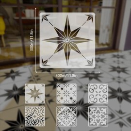 6Pcs Floor Stencil Tile Stencil, 12x12 Inch Tile Stencils Floor Stencils Furniture Wall Garden Patio Bathroom Decor DIY Reusable