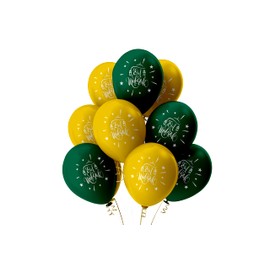 Happy Eid Mubarak Balloons (10 Pack) Helium Quality Eid Party Decorations (Green & Gold)