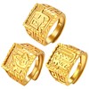 JewelryWe Mens Gold Brass Ring: 3 Pieces Chinese Kanji Rich Loong Wealth Blessing Lucky Hip Hop Adjustable Size Rings Set Father's Day Gift