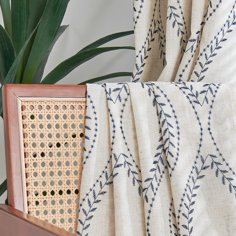 jinchan Boho Linen Blend Curtains Beige Farmhouse Curtains 63 Inches